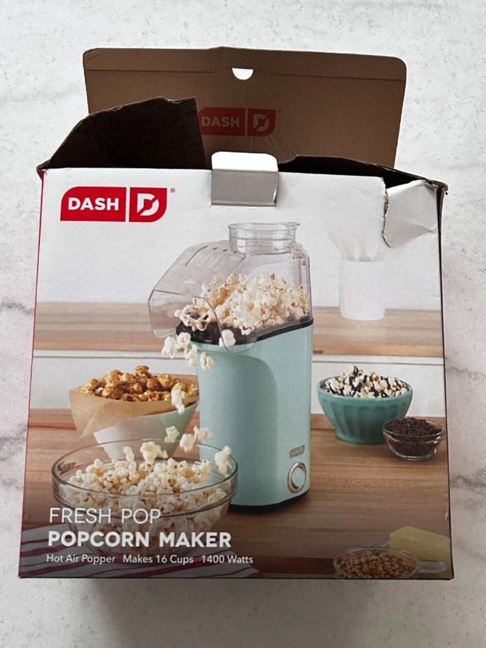 Dash Fresh Pop Popcorn Maker Hot Air Popper 16 Cups 1400W Aqua Mint